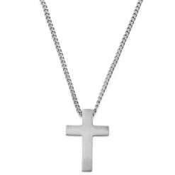 Iconic | Silver-Tone Stainless Steel Cross Curb Chain Necklace