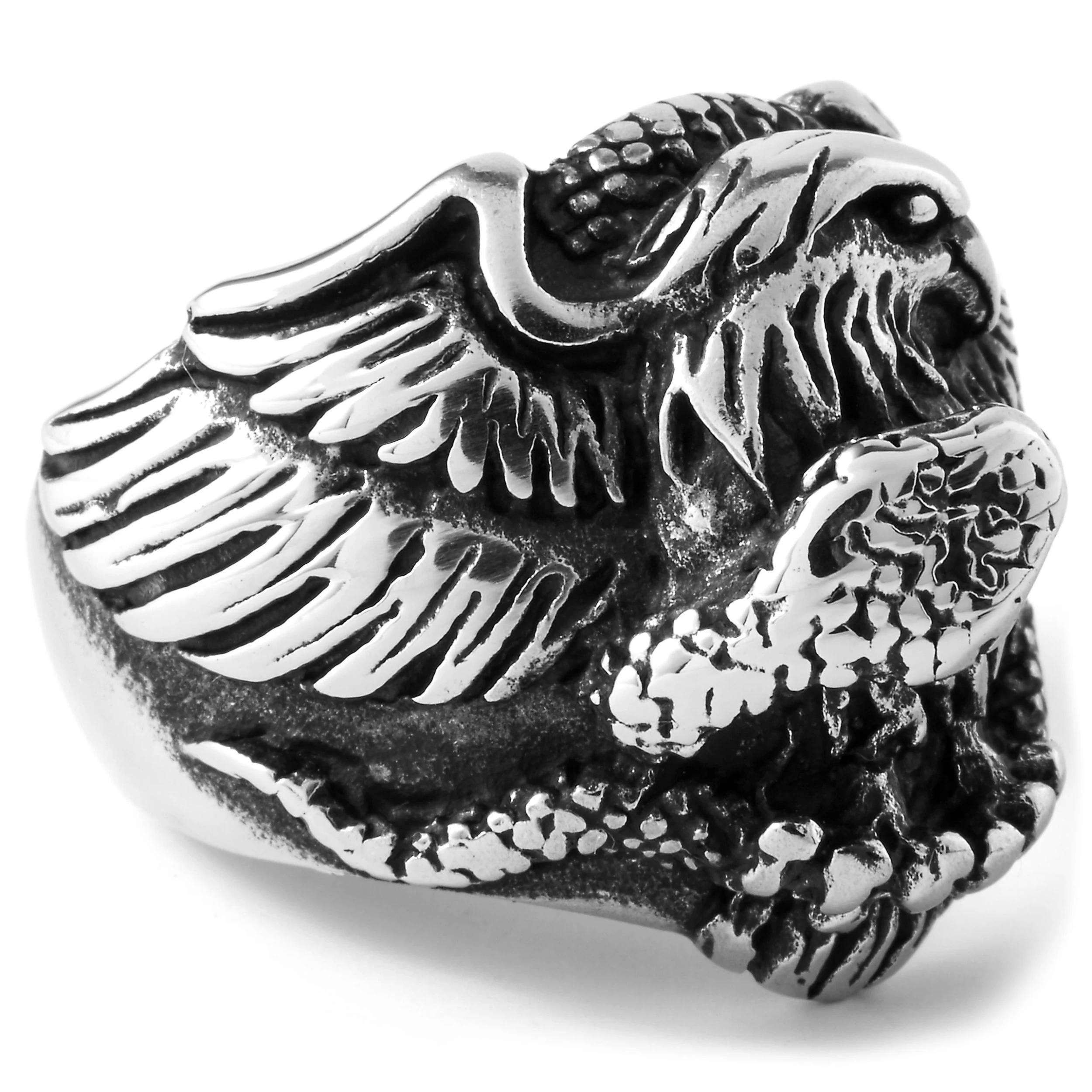 Silver-Tone & Black Stainless Steel Eagle Ring - Image 3