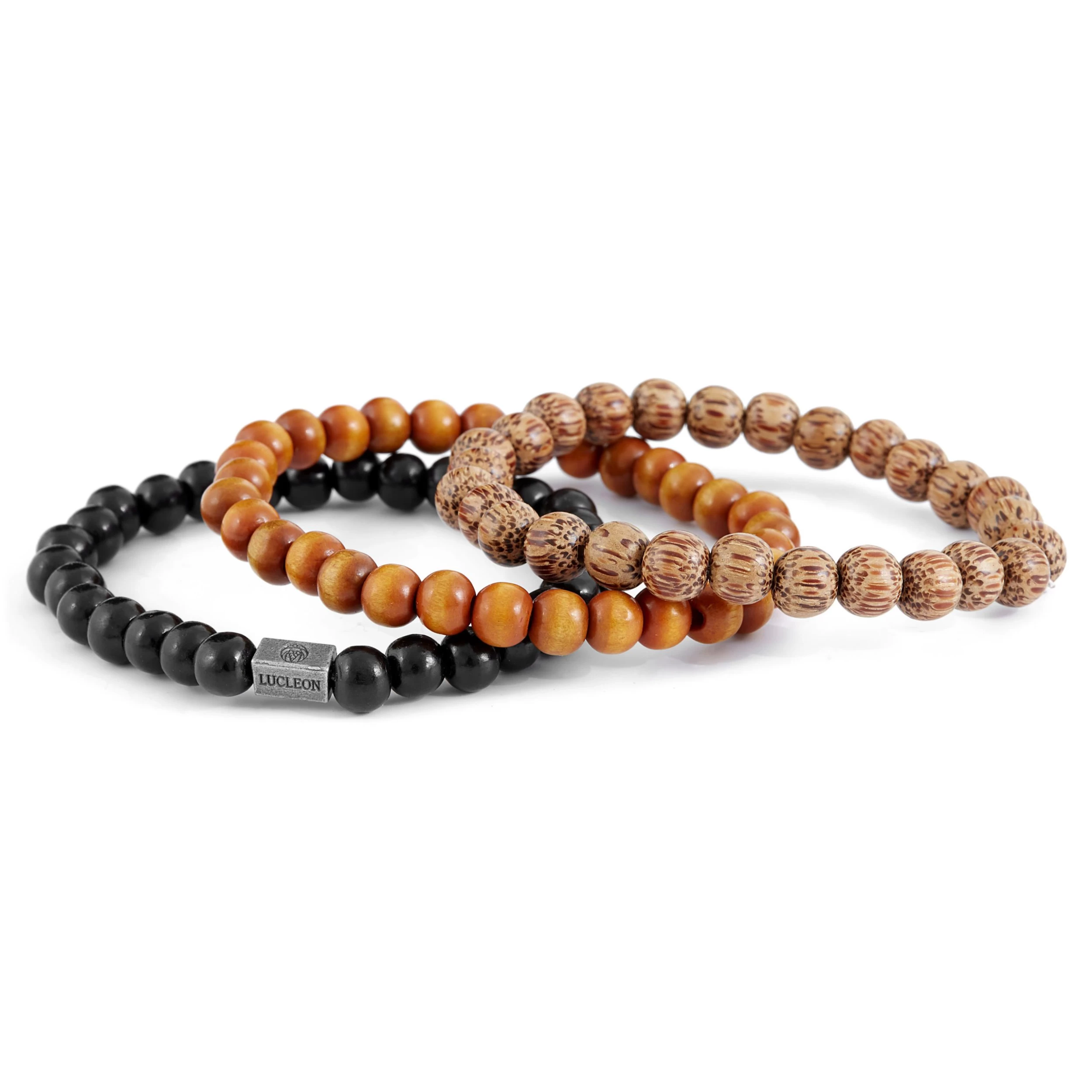 Black, Orange & Tan Wood Bead Bracelet - Image 2