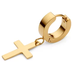 Gold-Tone Cross Hoop Earring