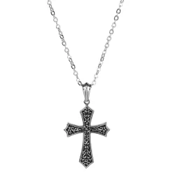 Silver-Tone & Black Stainless Steel Reversible Cross Cable Chain Necklace