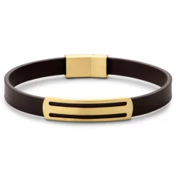Nomen | Gold-tone And Brown Leather Striped ID Bracelet