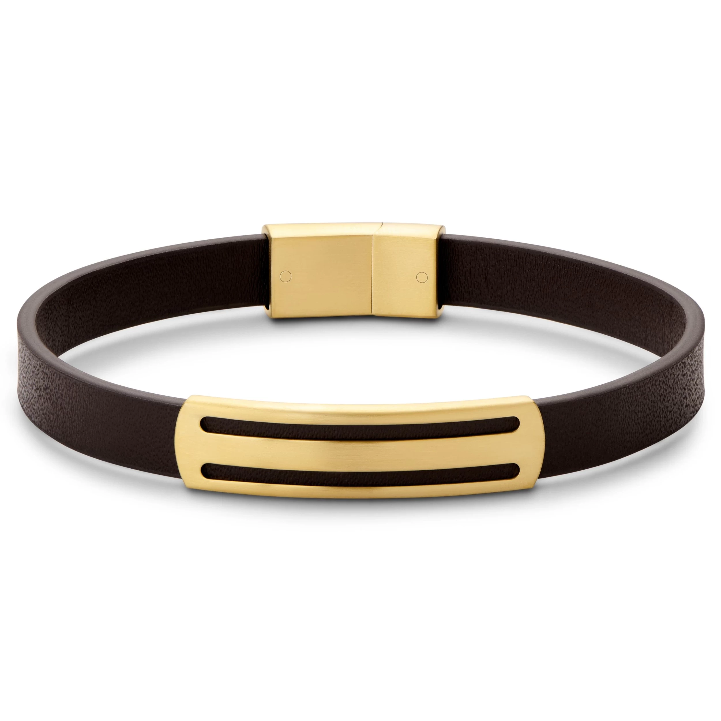 Nomen | Gold-tone And Brown Leather Striped ID Bracelet