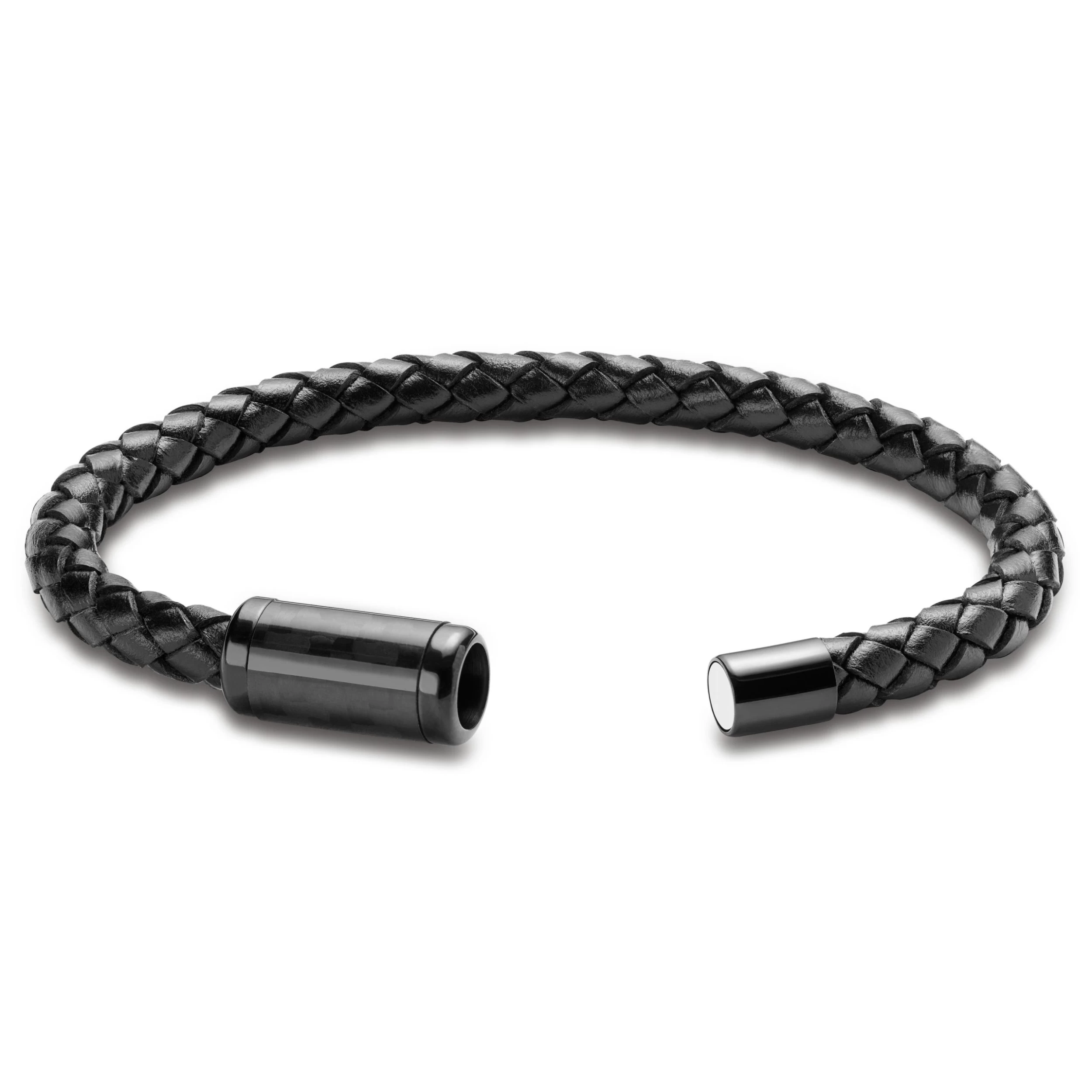 Panther | Black Carbon Fiber Leather Bracelet - Image 2