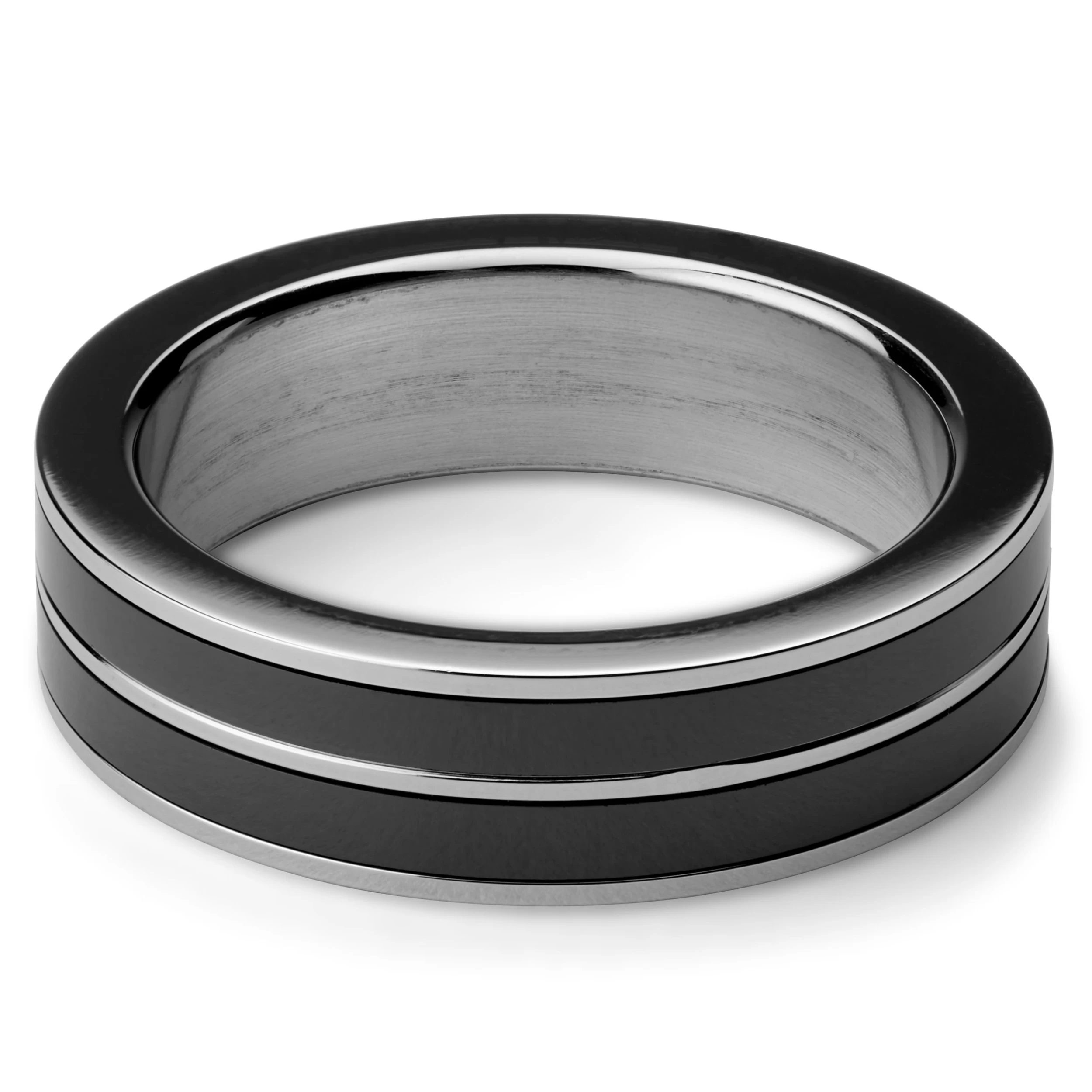 6 Mm Silver-Tone Stainless Steel With Black Inlay Ring - Image 5