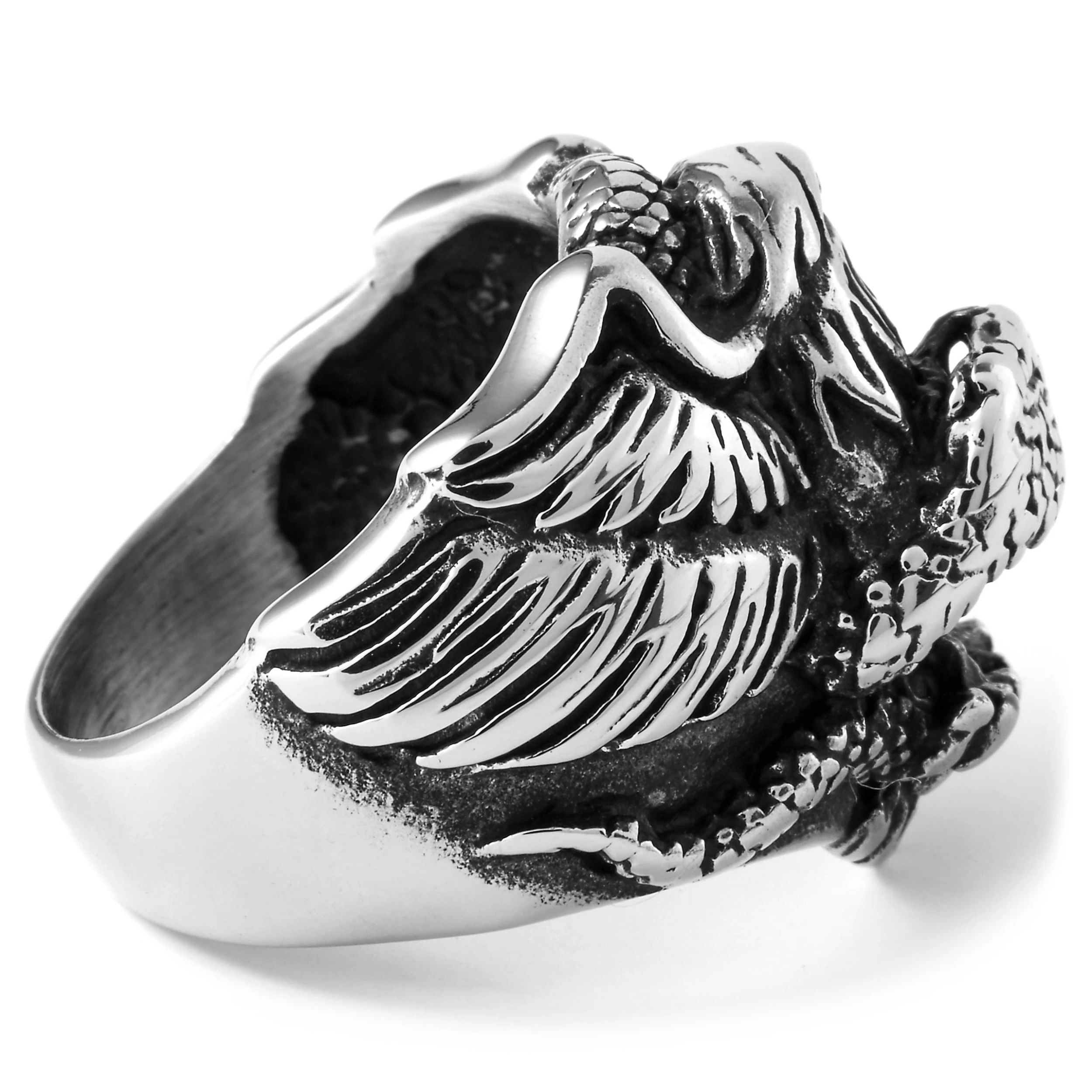 Silver-Tone & Black Stainless Steel Eagle Ring - Image 4