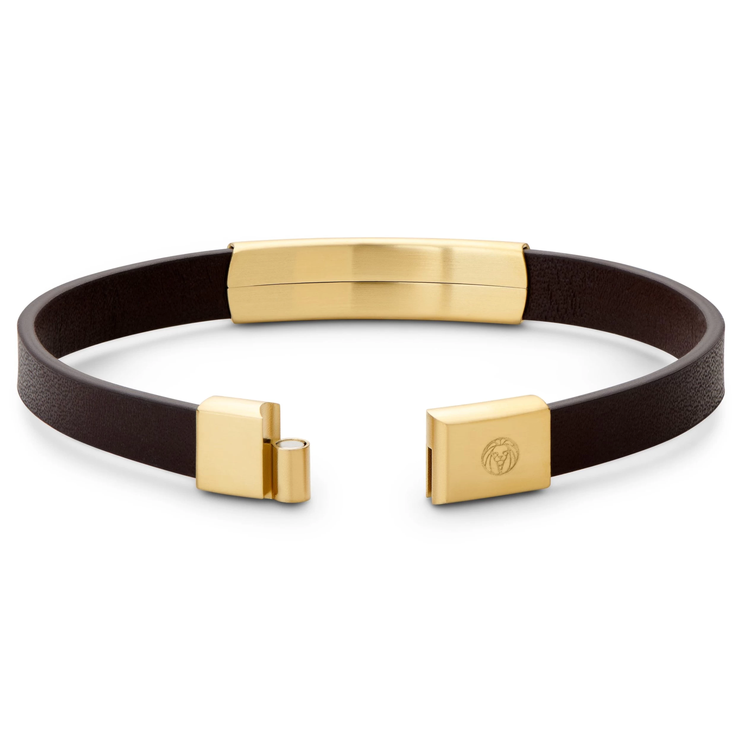Nomen | Gold-tone And Brown Leather Striped ID Bracelet - Image 4