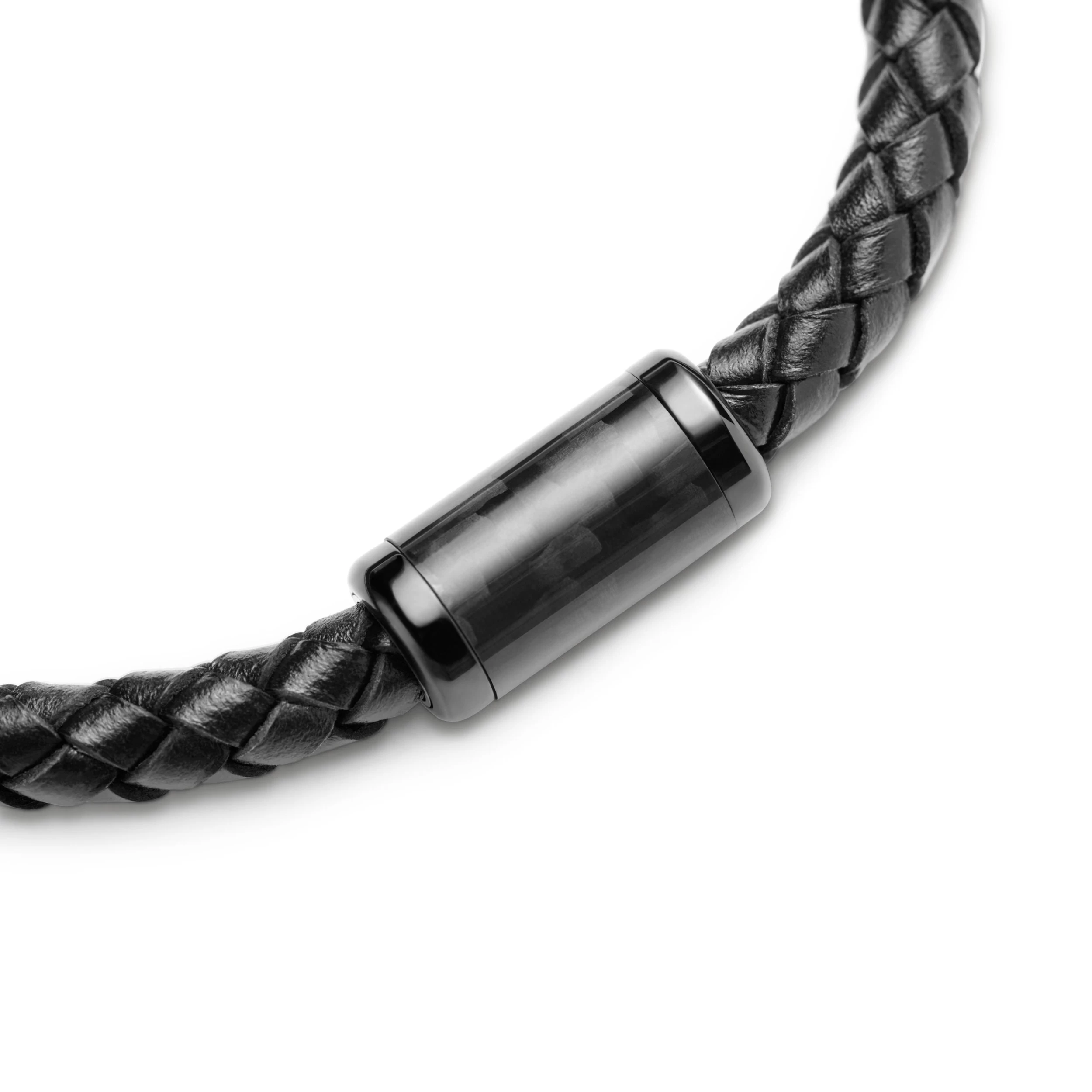 Panther | Black Carbon Fiber Leather Bracelet - Image 3