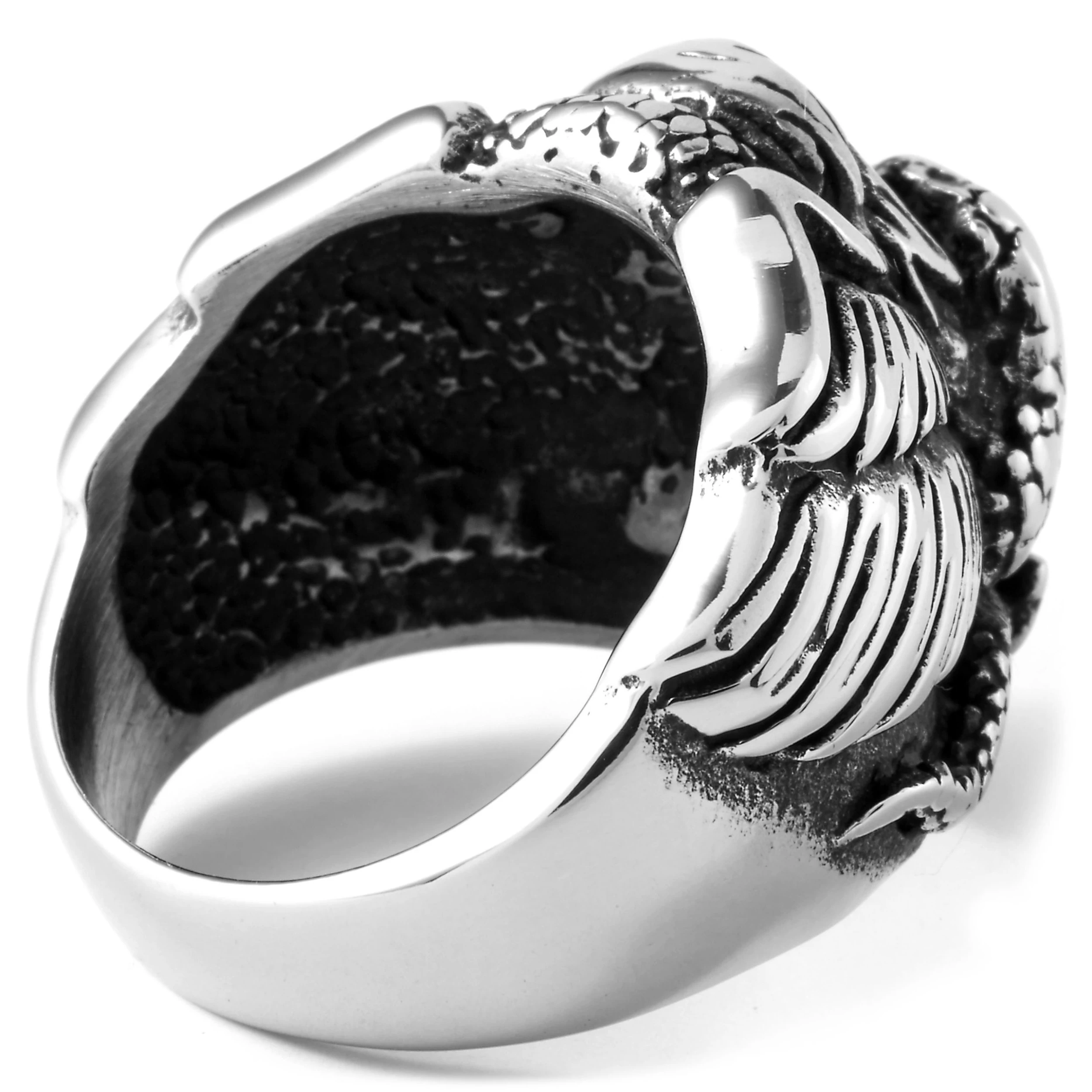 Silver-Tone & Black Stainless Steel Eagle Ring - Image 2
