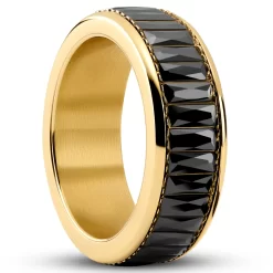 Enthumema | 1/3" (8 Mm) Gold-tone & Black Zirconia Fidget Ring
