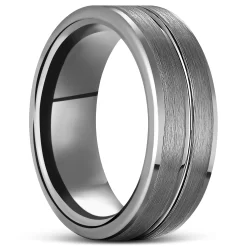   Terra | 1/3" (8 Mm) Grooved Silver-Tone Tungsten Carbide Ring