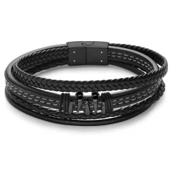 Black Stainless Steel & Faux Leather Dragon Claw Bracelet