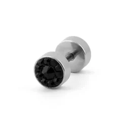 6 Mm Black Zirconia & Silver-Tone Stainless Steel Stud Earring