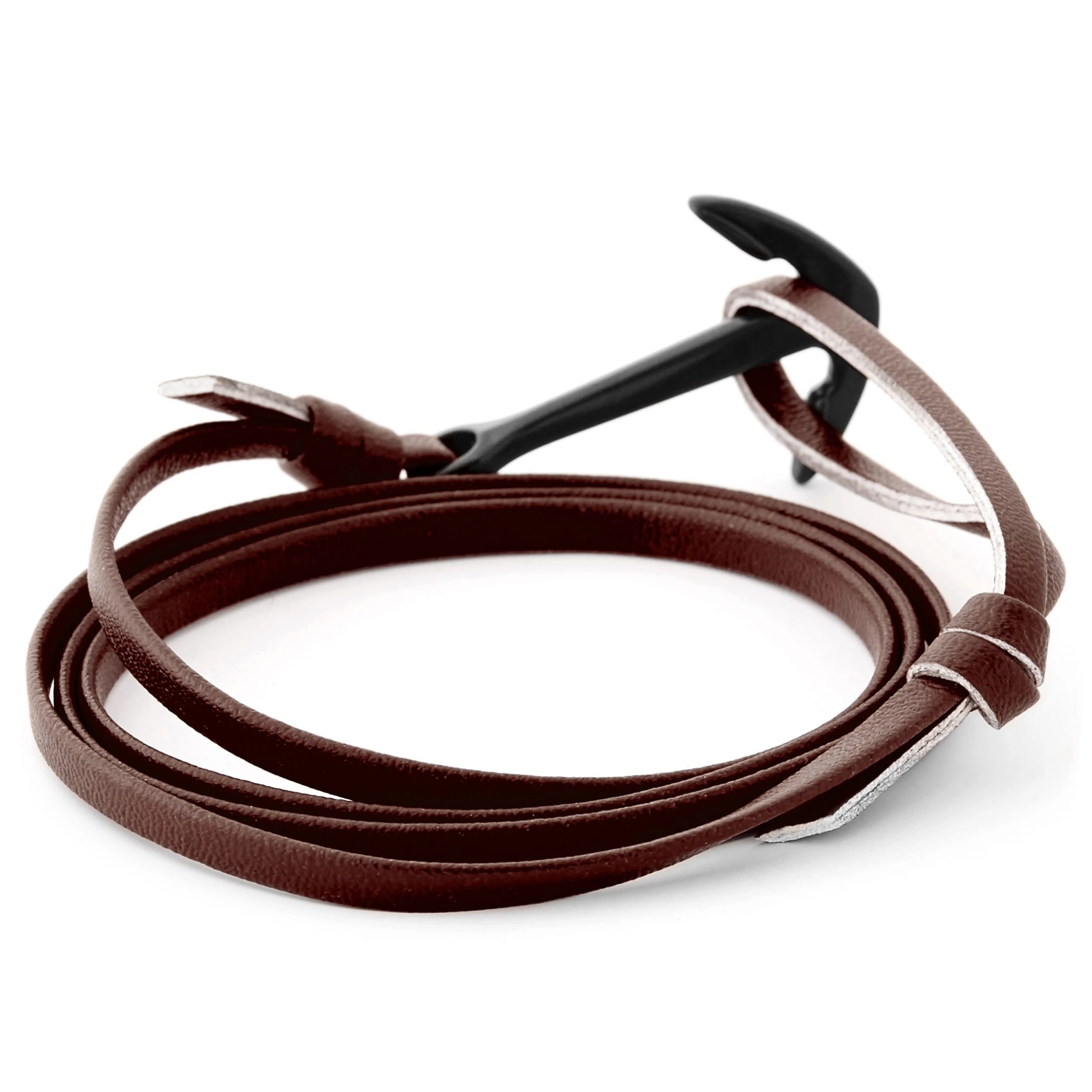 Brown Faux Leather Anchor Bracelet - Image 3