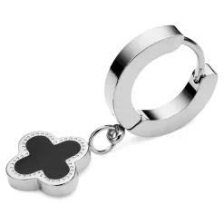 Sentio | Silver-Tone And Black Stainless Steel Cross Hoop Earring