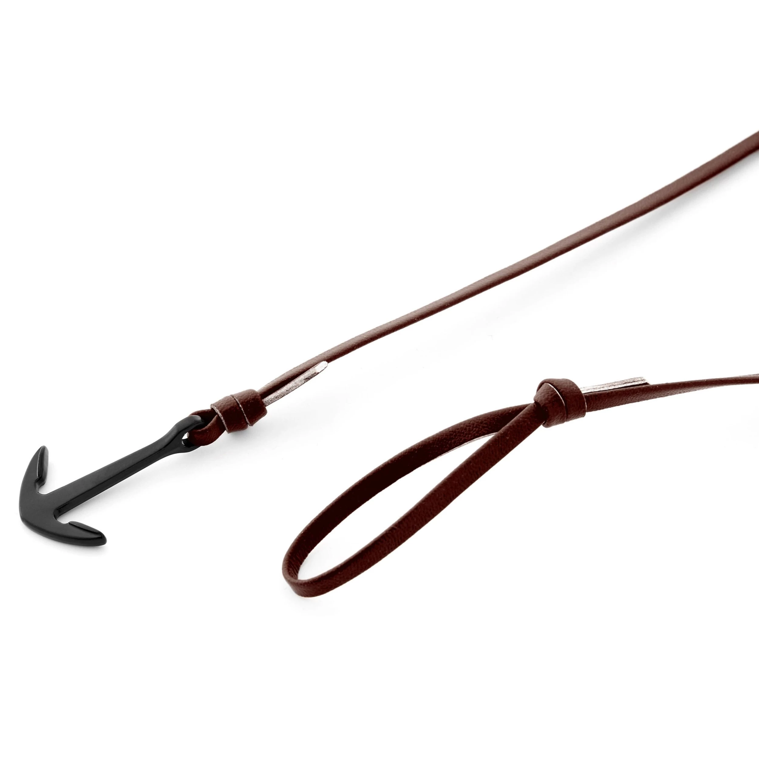 Brown Faux Leather Anchor Bracelet - Image 2