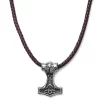Brown Leather With Silver-Tone Stainless Steel Viking Hammer Necklace
