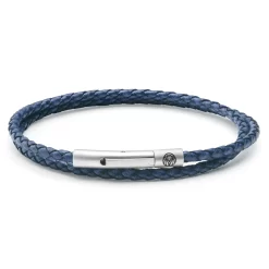 Collins | 1/8" (3 Mm) Navy Blue Woven Leather Wrap Bracelet