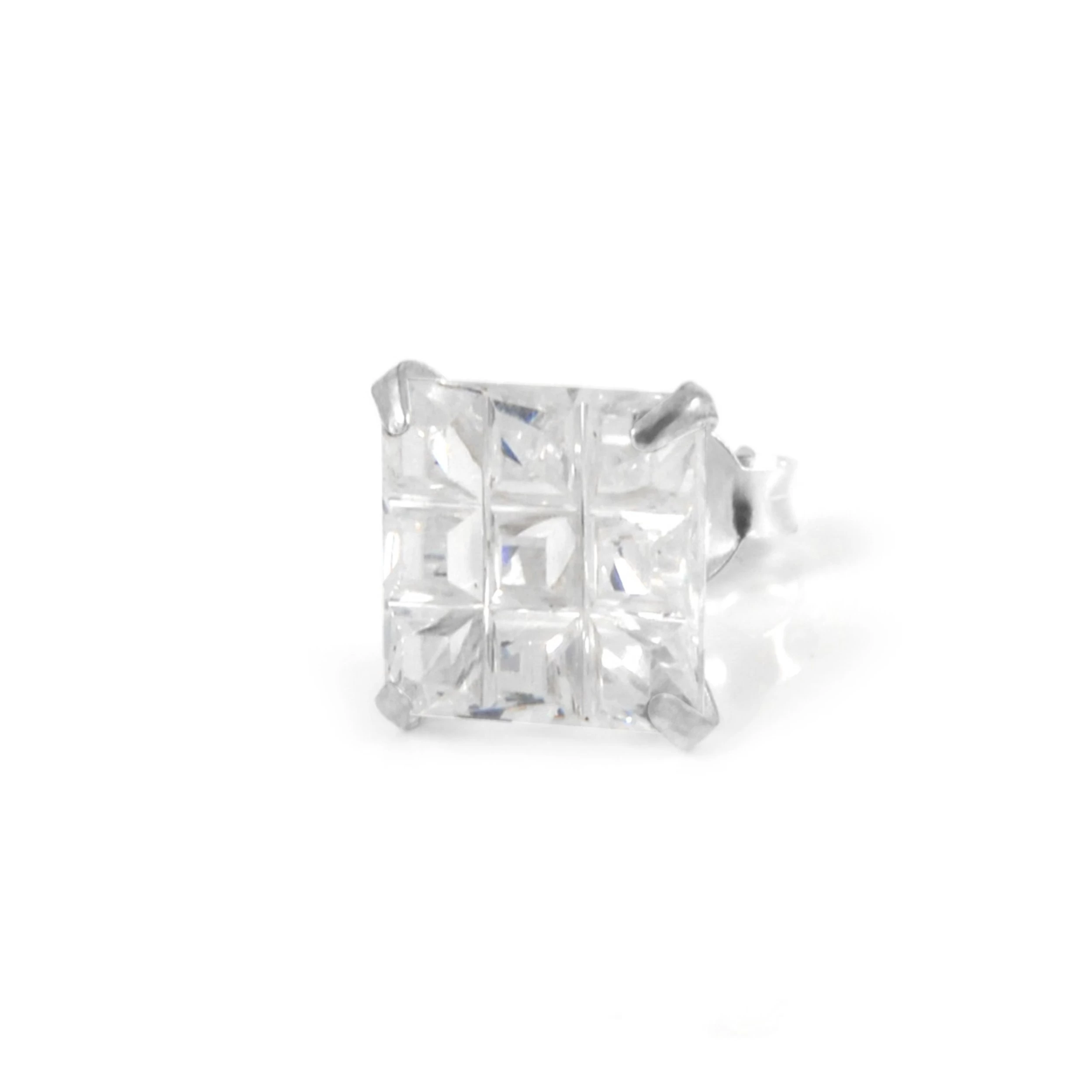 8 Mm Square Zirconia & 925 Sterling Silver Bling Stud Earring
