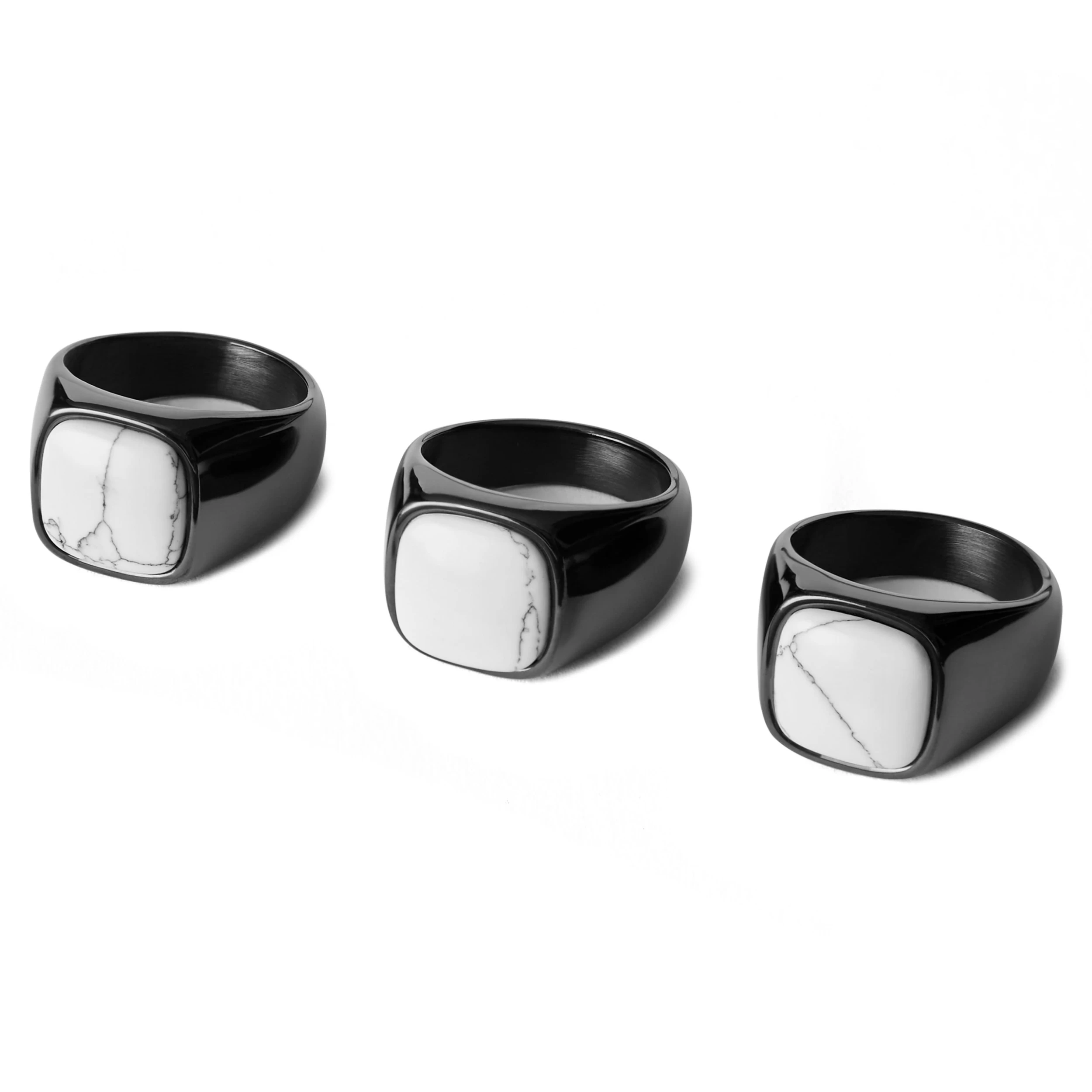 Gravel | Gunmetal Stainless Steel With Howlite Signet Ring - Image 2