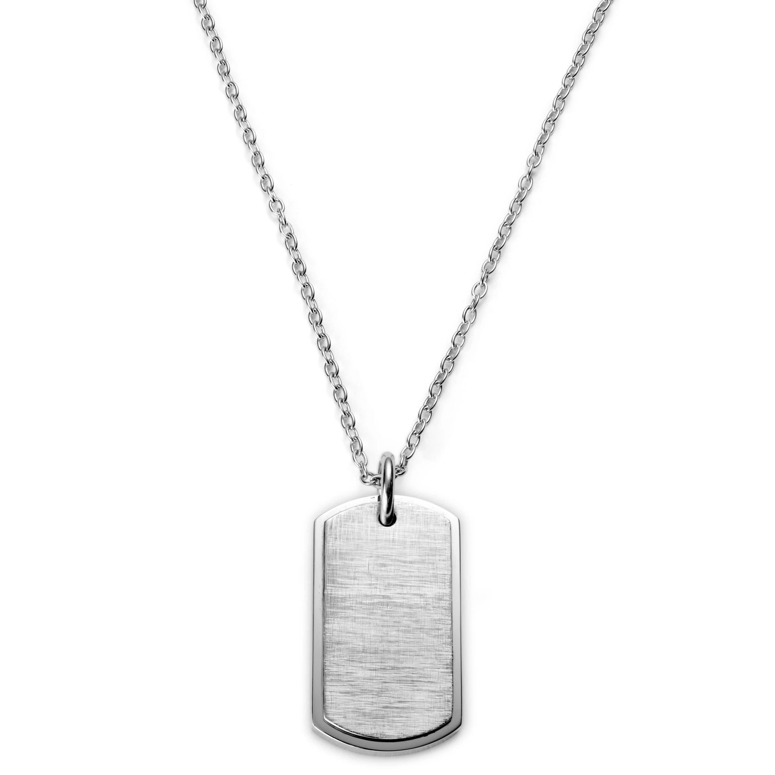 Silver-Tone Stainless Steel With ID Dog Tag Cable Chain Necklace
