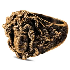 Vintage Gold-Tone & Black Medusa Signet Ring