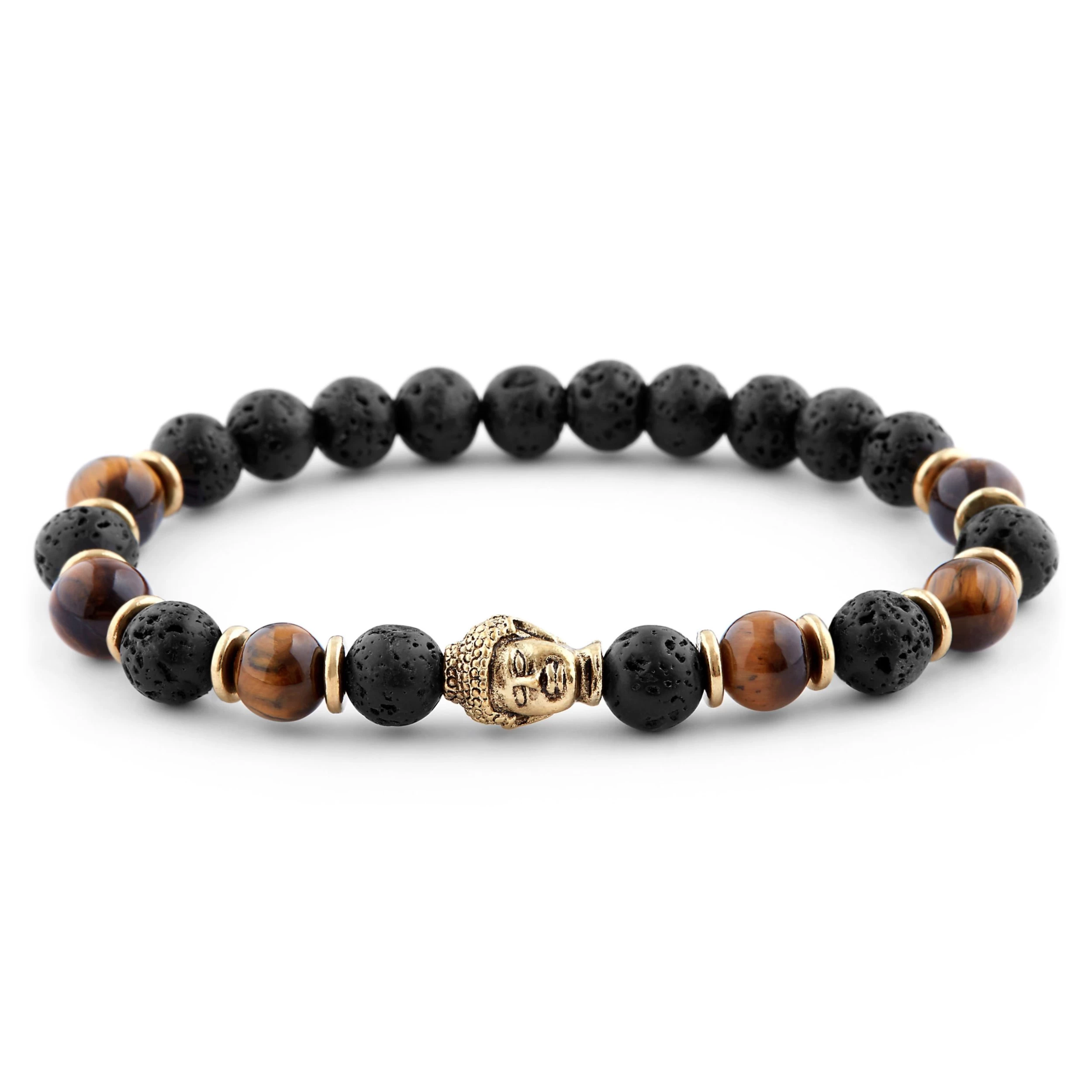 Black Lava Rock & Tiger's Eye Tibetan Bracelet