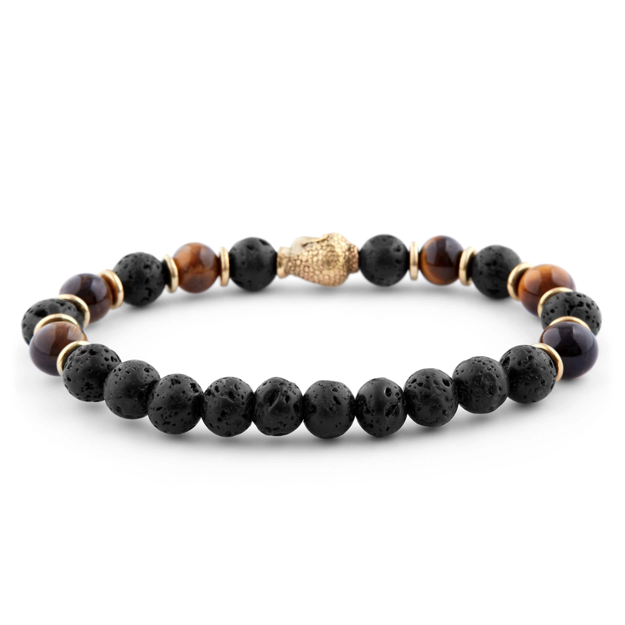 Black Lava Rock & Tiger's Eye Tibetan Bracelet - Image 2