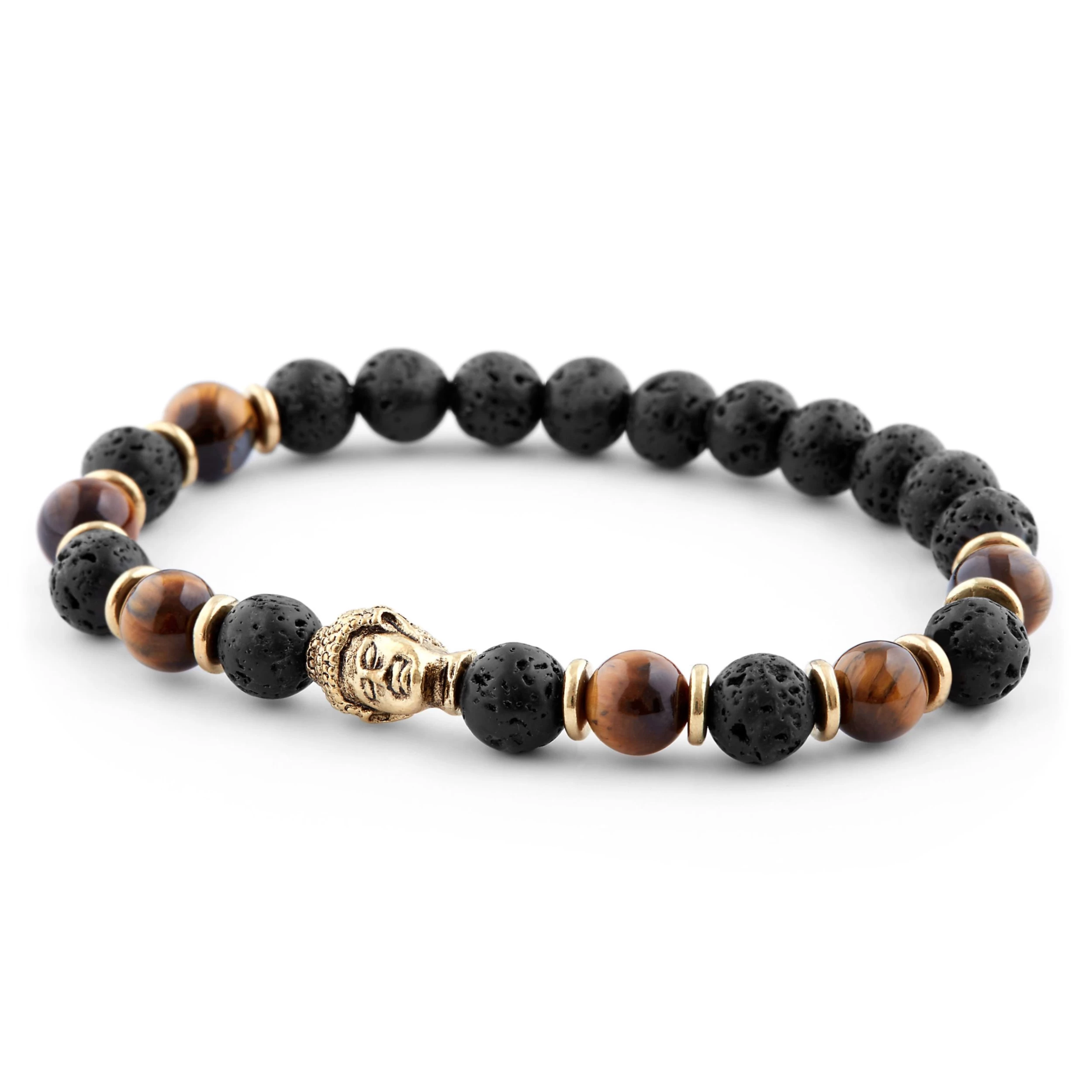 Black Lava Rock & Tiger's Eye Tibetan Bracelet - Image 5