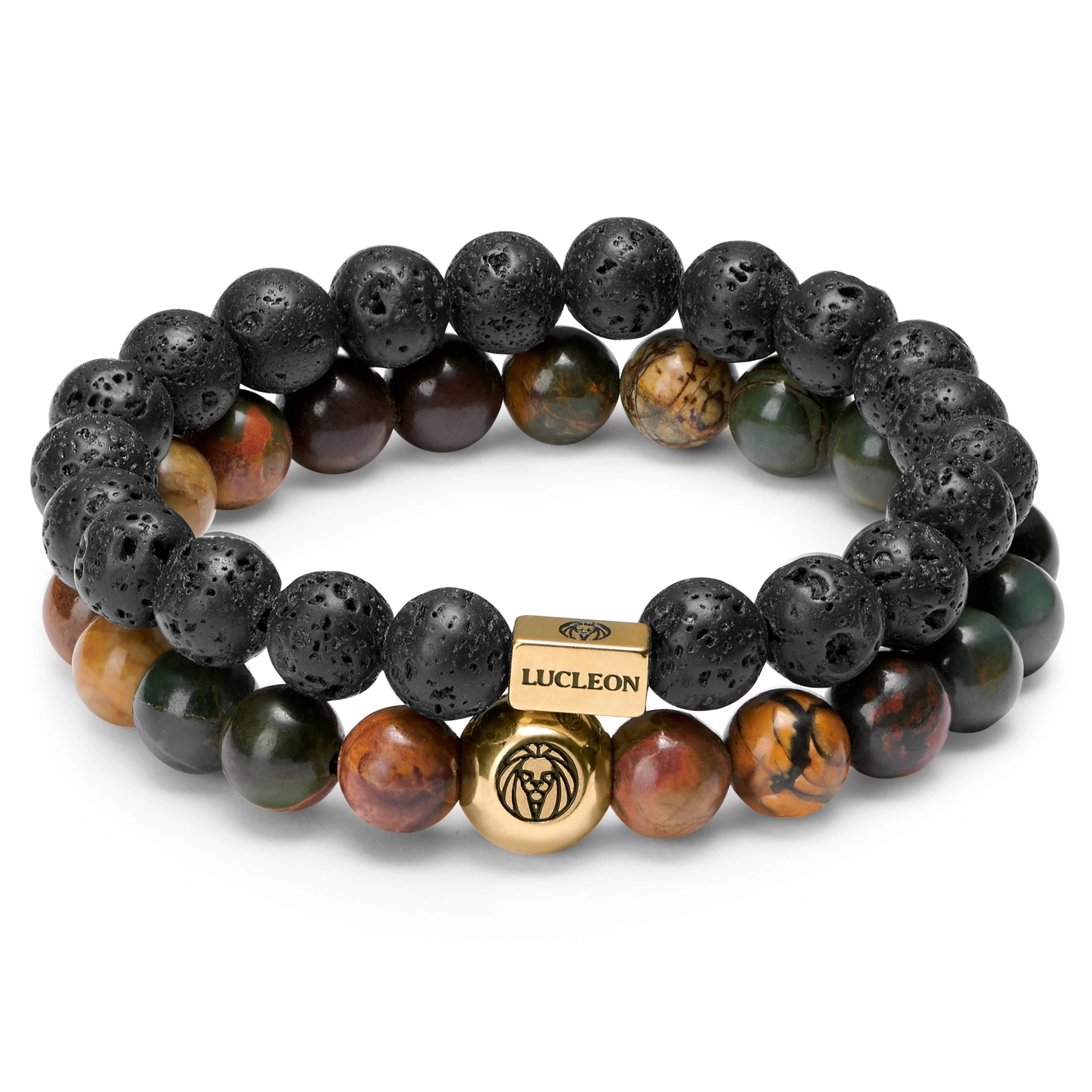 Miro | Black Lava Rock & Natural Stone Bracelet Set