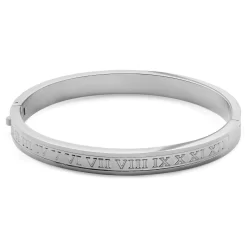 Arie | Silver-Tone Stainless Steel Numeral Bangle Bracelet