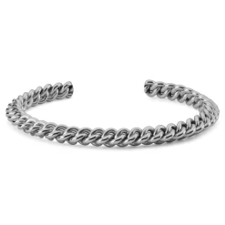 Silver-Tone Stainless Steel Chain-Link Cuff Bracelet