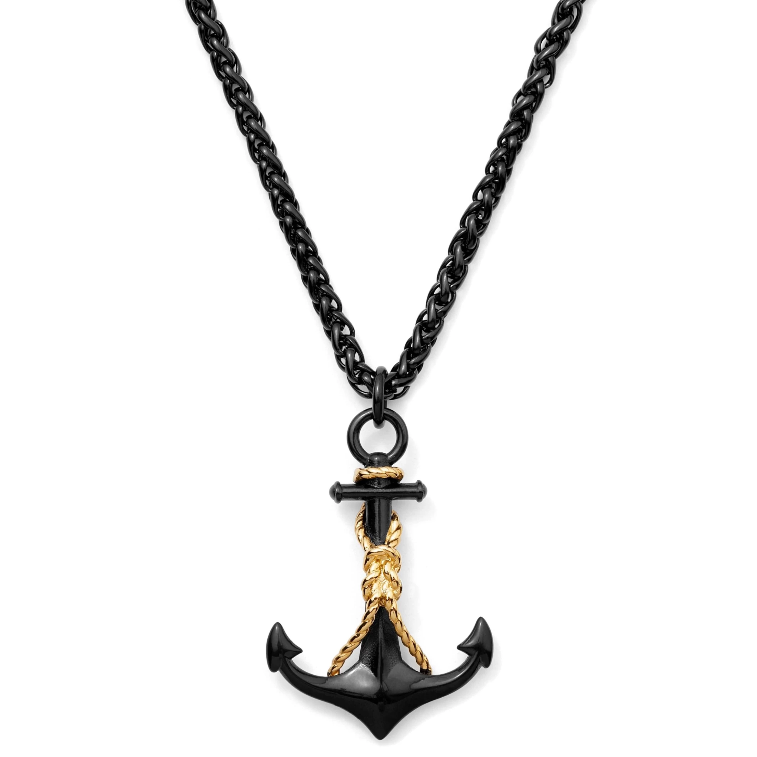 Tadd | Black Stainless Steel Anchor & Gold-Tone Knot Wheat Chain Necklace