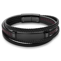 Black And Red Stainless Steel ID Bracelet