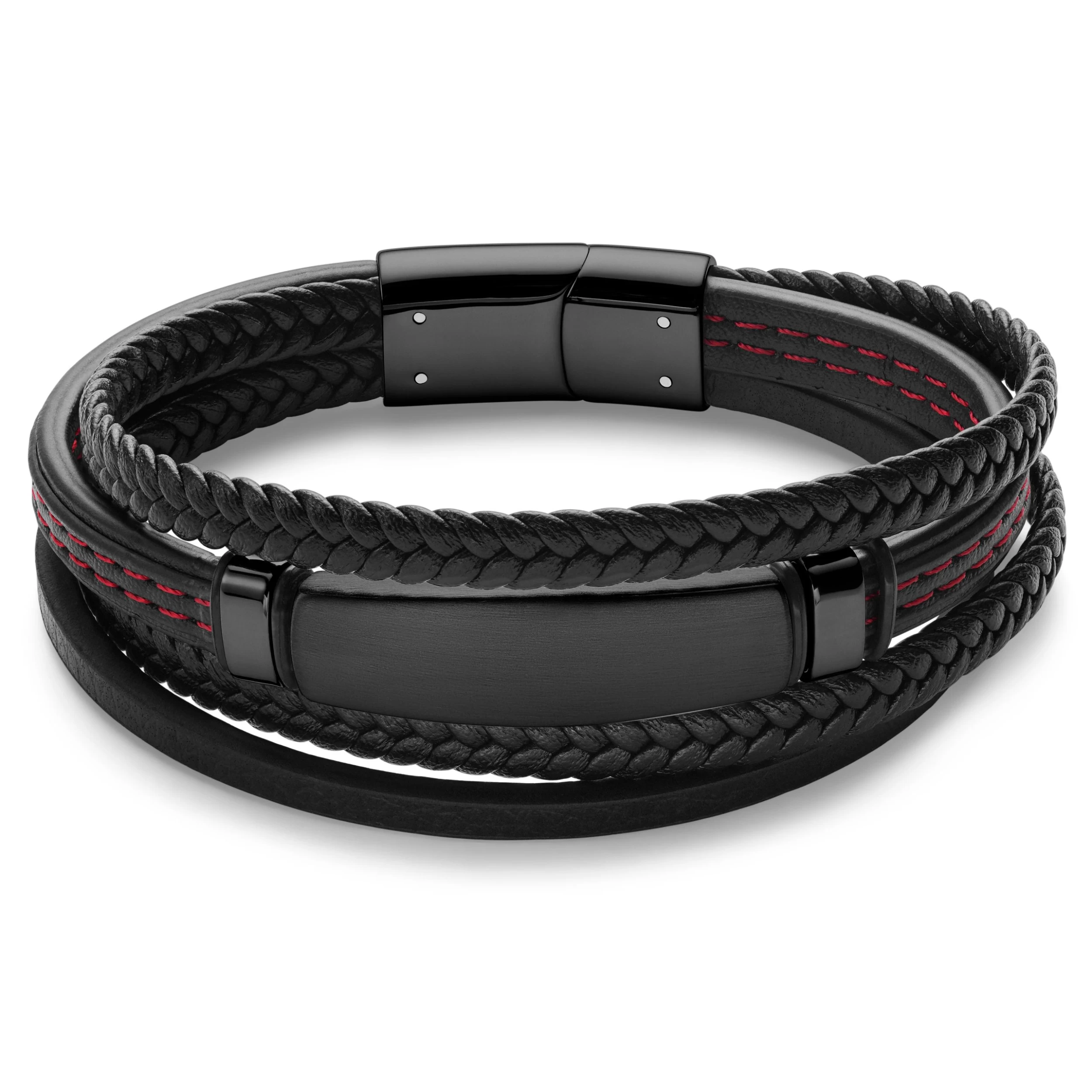 Black And Red Stainless Steel ID Bracelet