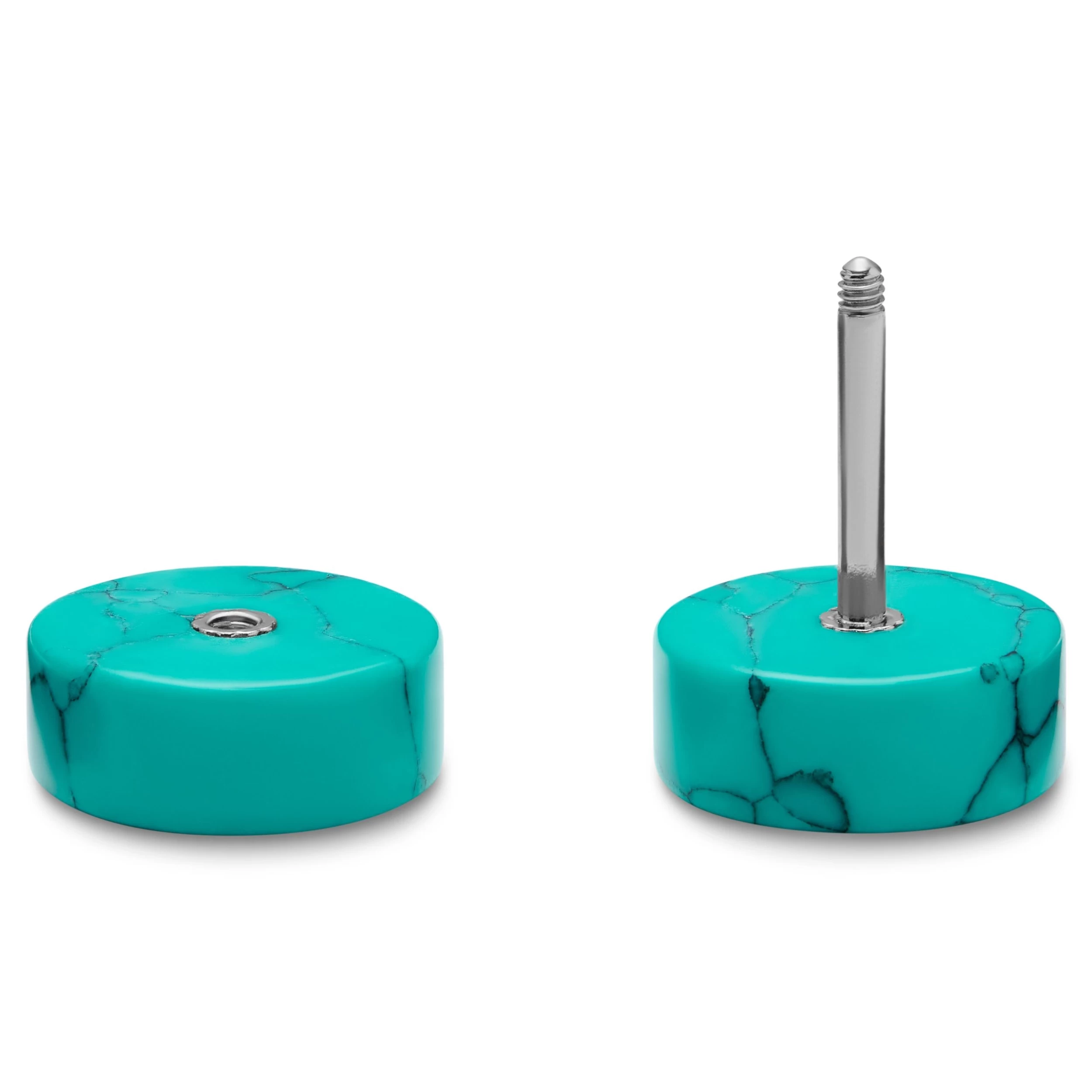 Satago | 3/8" (10 Mm) Turquoise & Stainless Steel Faux Plug Stud Earring - Image 2