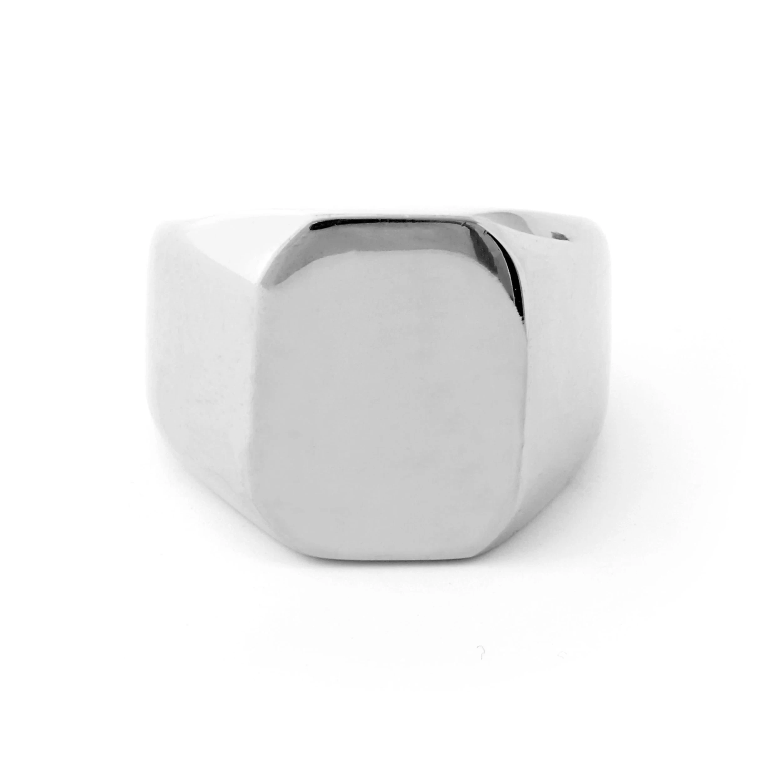Silver-Tone Stainless Steel Square Signet Ring - Image 2
