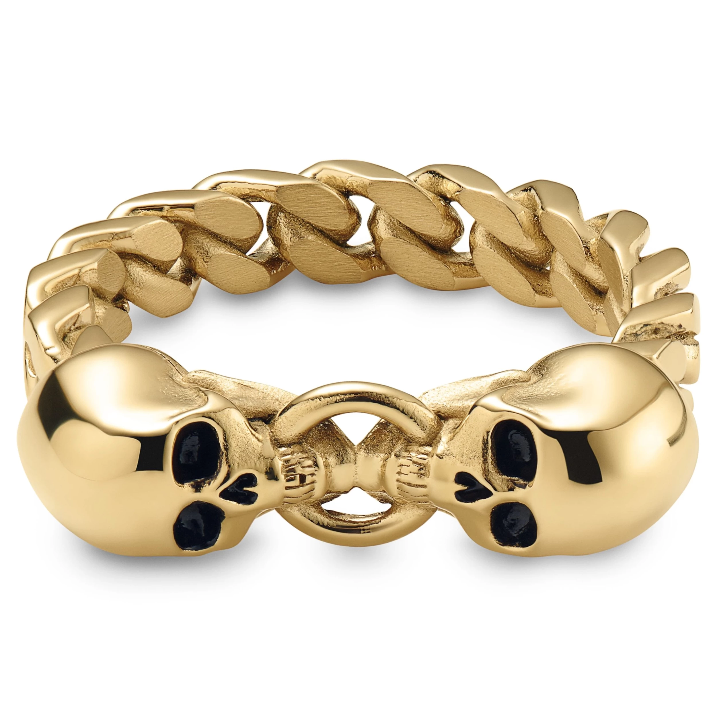 Aspero | Gold-tone Stainless Steel Two Skulls Ring - Image 2