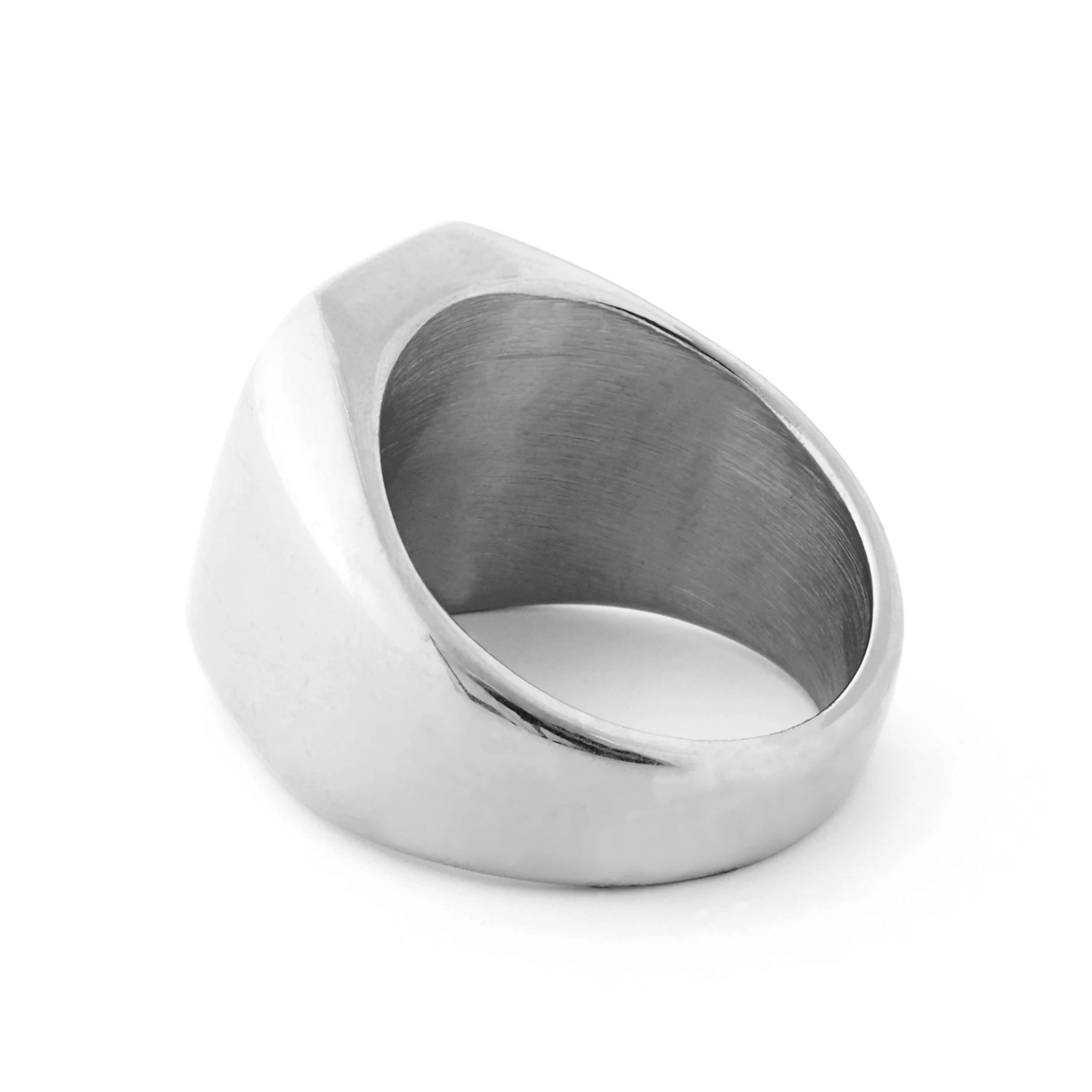 Silver-Tone Stainless Steel Square Signet Ring - Image 5