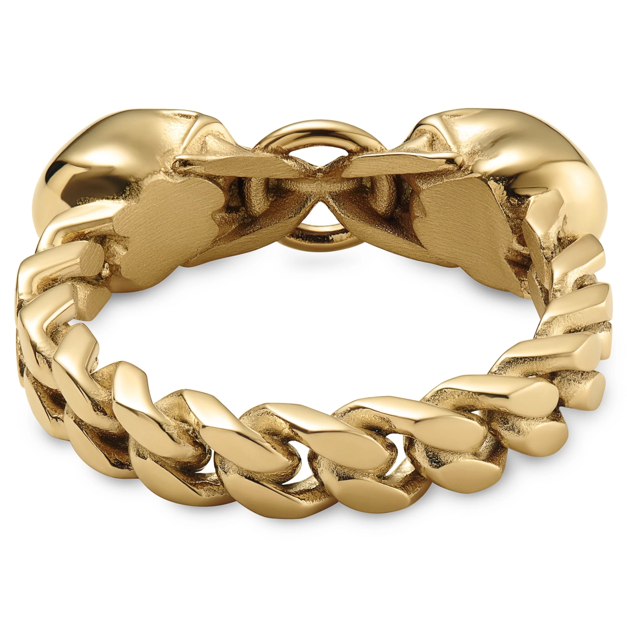 Aspero | Gold-tone Stainless Steel Two Skulls Ring - Image 3