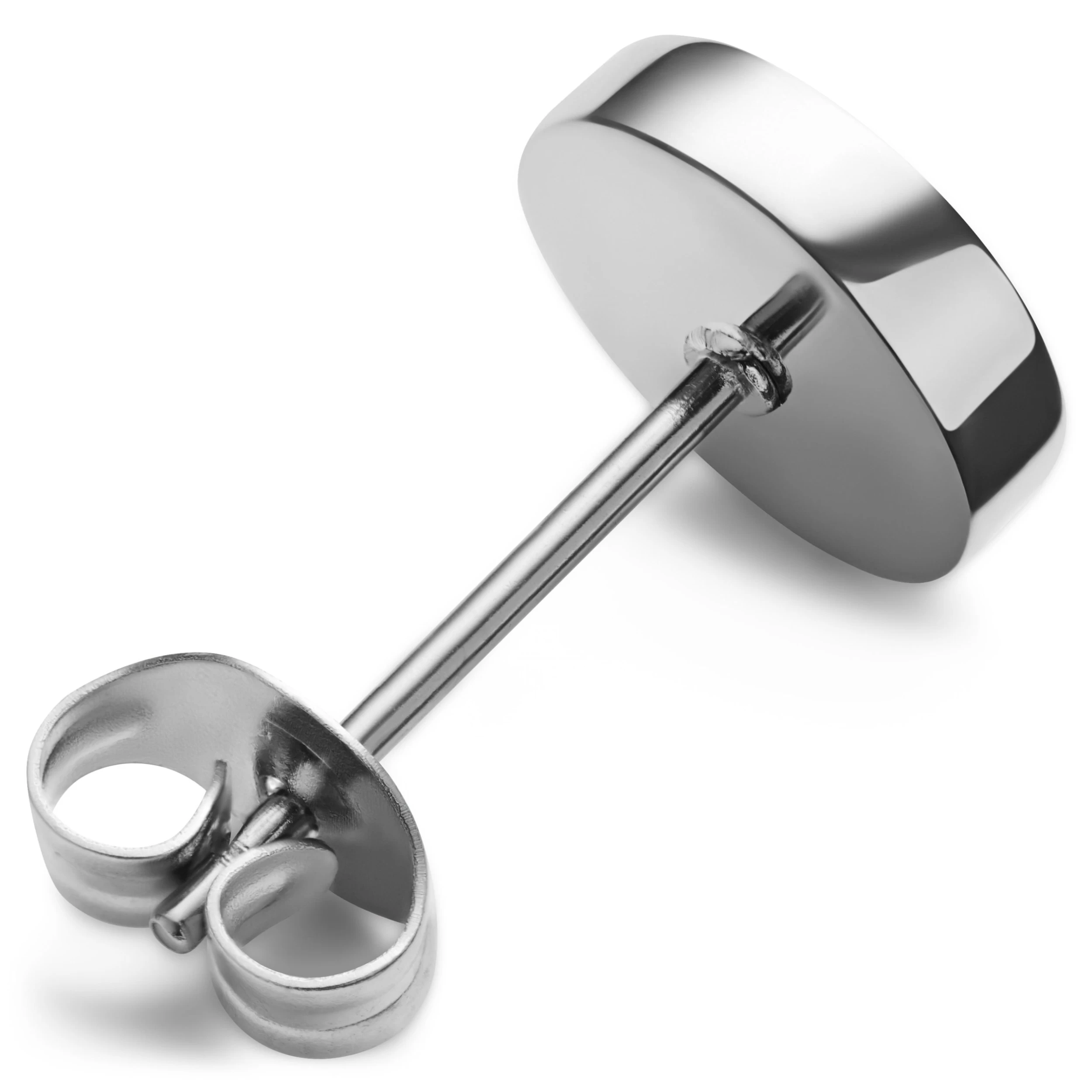 Orphic | 1/3" (8 Mm) Hammered Silver-Tone Stainless Steel Stud Earring With Black Zirconia - Image 5