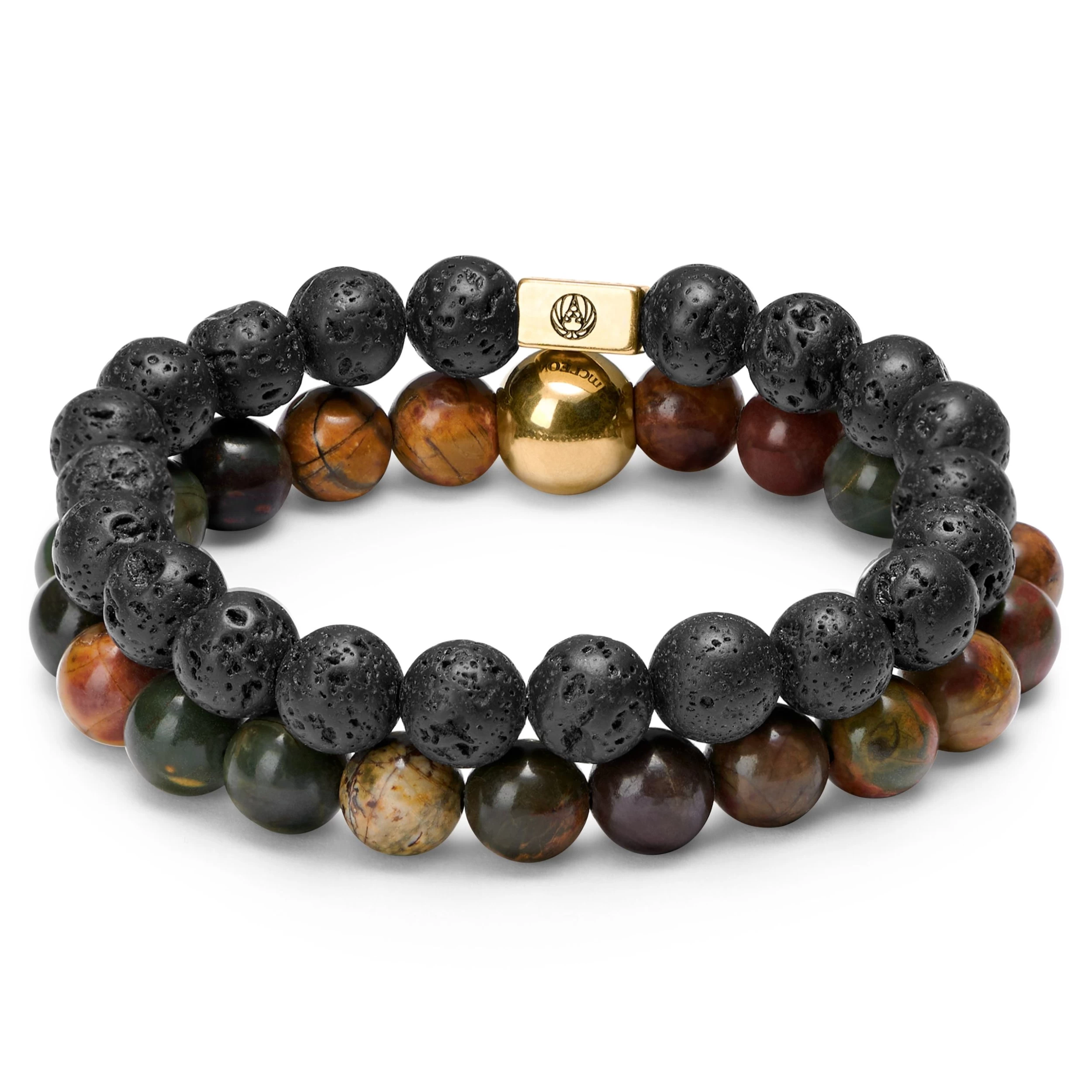Miro | Black Lava Rock & Natural Stone Bracelet Set - Image 6