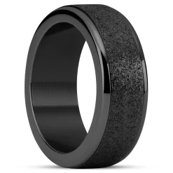 Enthumema | 1/3" (8 Mm) Glittery Black Stainless Steel Fidget Ring