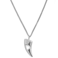 Iconic | Silver-Tone Stainless Steel Wolf Tooth Curb Chain Necklace
