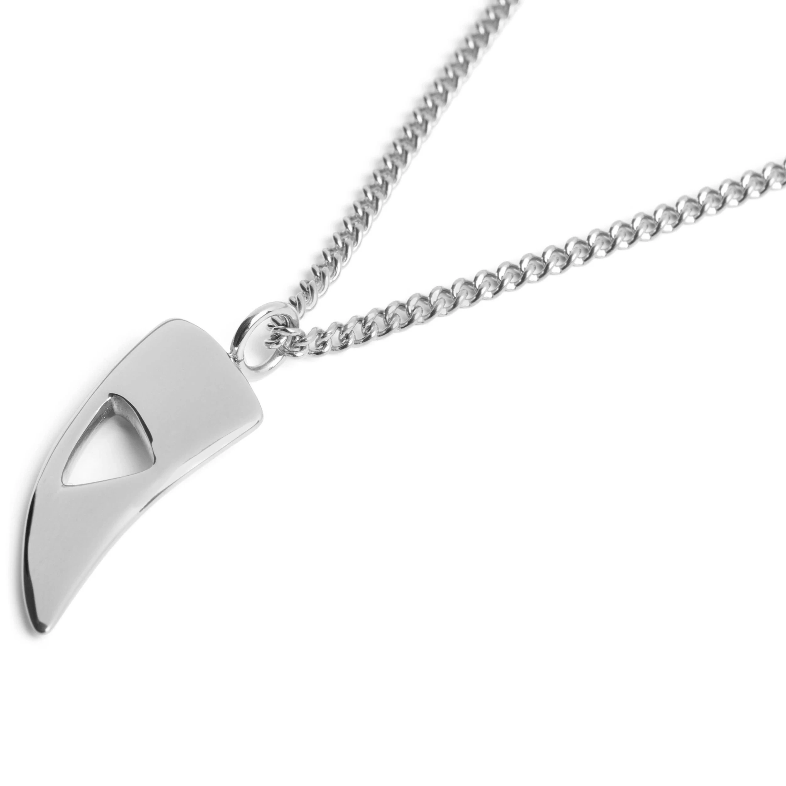 Iconic | Silver-Tone Stainless Steel Wolf Tooth Curb Chain Necklace - Image 2