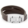 Brown Leather Strip & Stainless Steel Bracelet