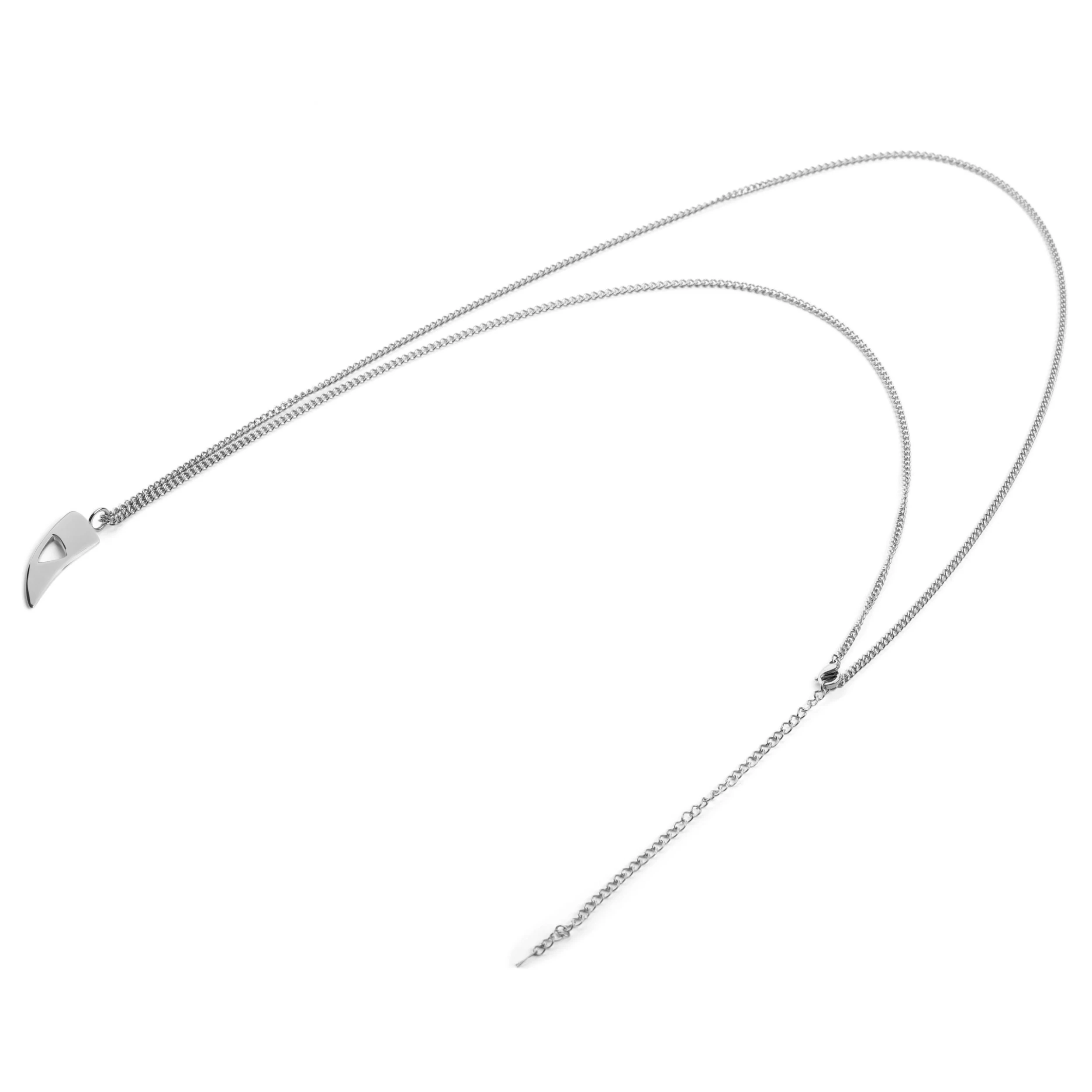 Iconic | Silver-Tone Stainless Steel Wolf Tooth Curb Chain Necklace - Image 3