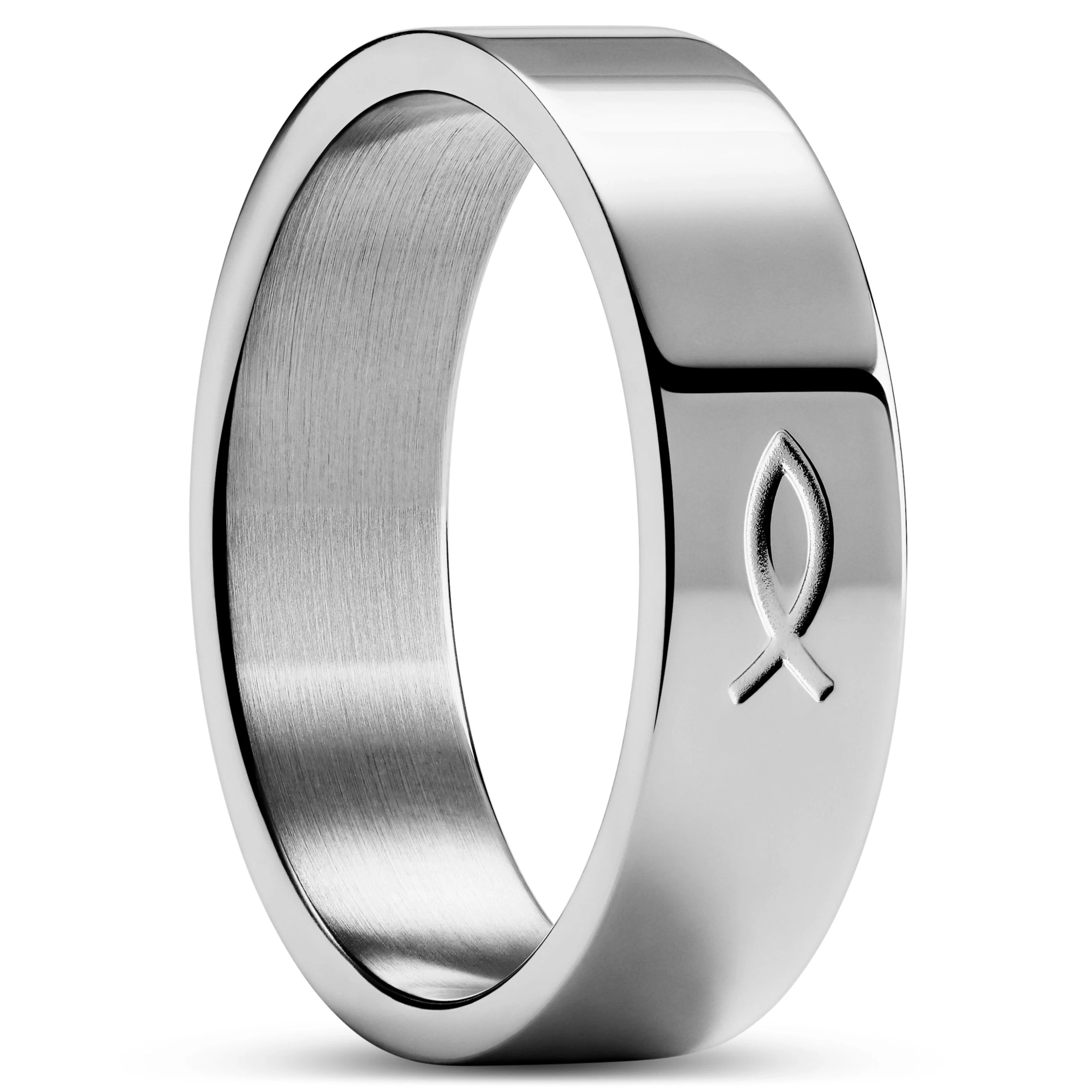 Unity | 1/4" (6 Mm) Silver-tone Stainless Steel Ichthus Ring