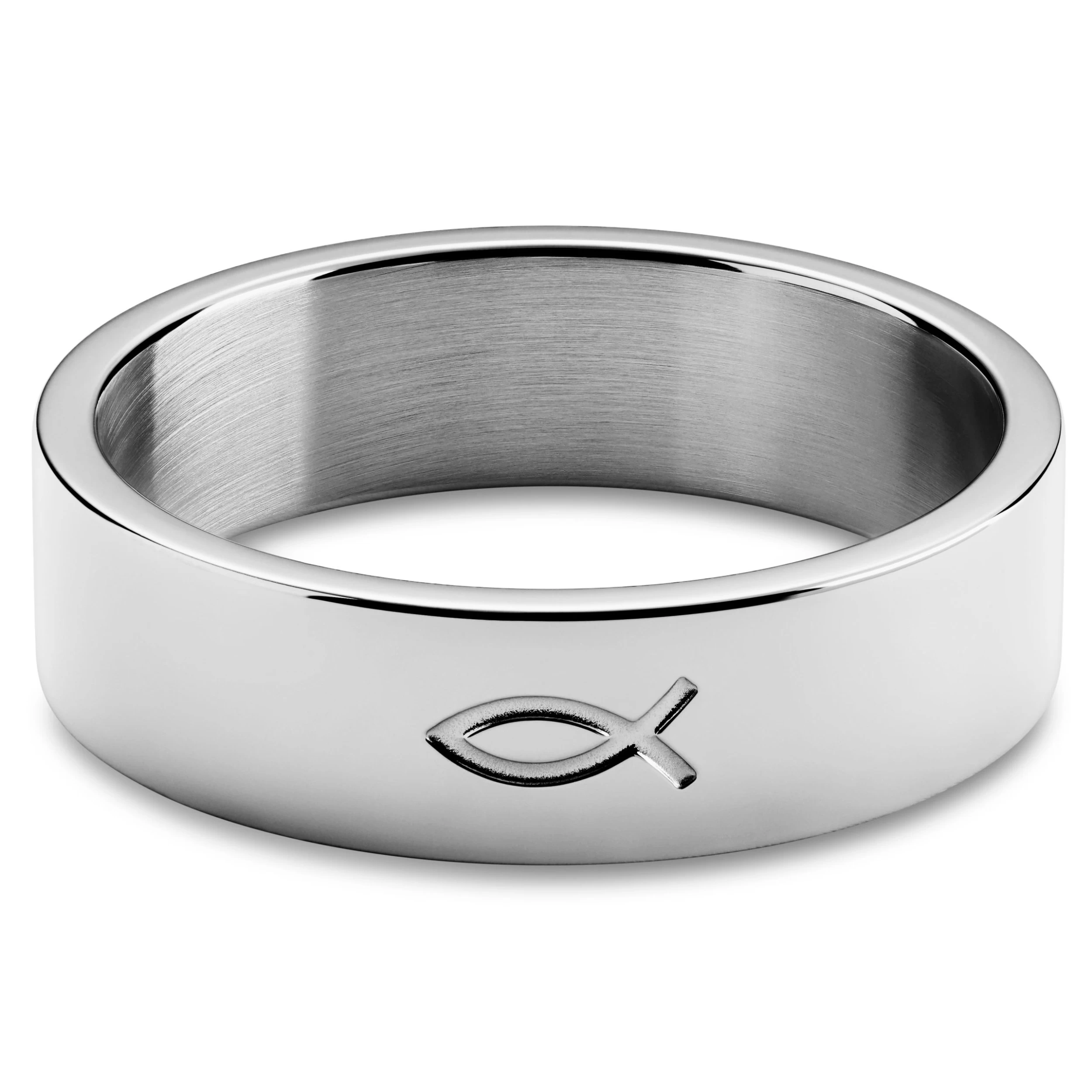 Unity | 1/4" (6 Mm) Silver-tone Stainless Steel Ichthus Ring - Image 4