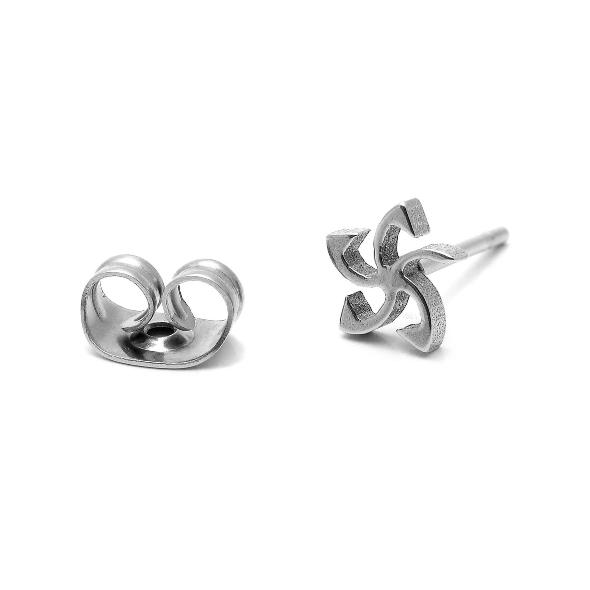 Sentio | Silver-Tone Stainless Steel Tribal Swirl Stud Earring - Image 4